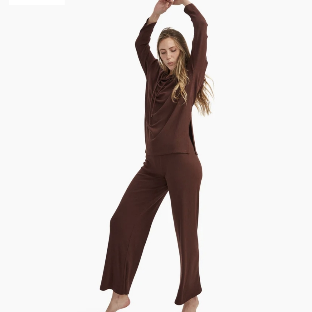 Naadam ribbed lightweight hoodie chocolate brown